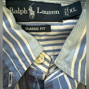 Ralph Lauren button down blue and white striped long sleeve shirt size XL